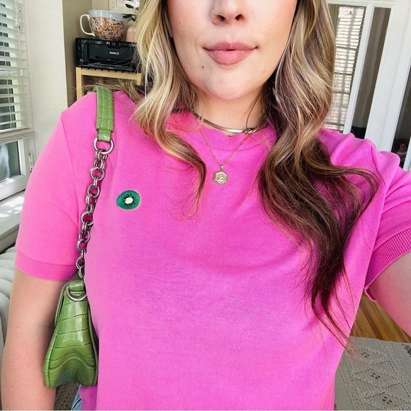 Zara Pink Kiwi Embroidered Tee - Picture 2 of 5
